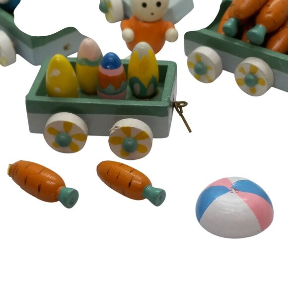 Easter Cottontale Collection 7 PC Wood Train Spring 1996 Bunnies Eggs Vintage - Picture 2 of 7